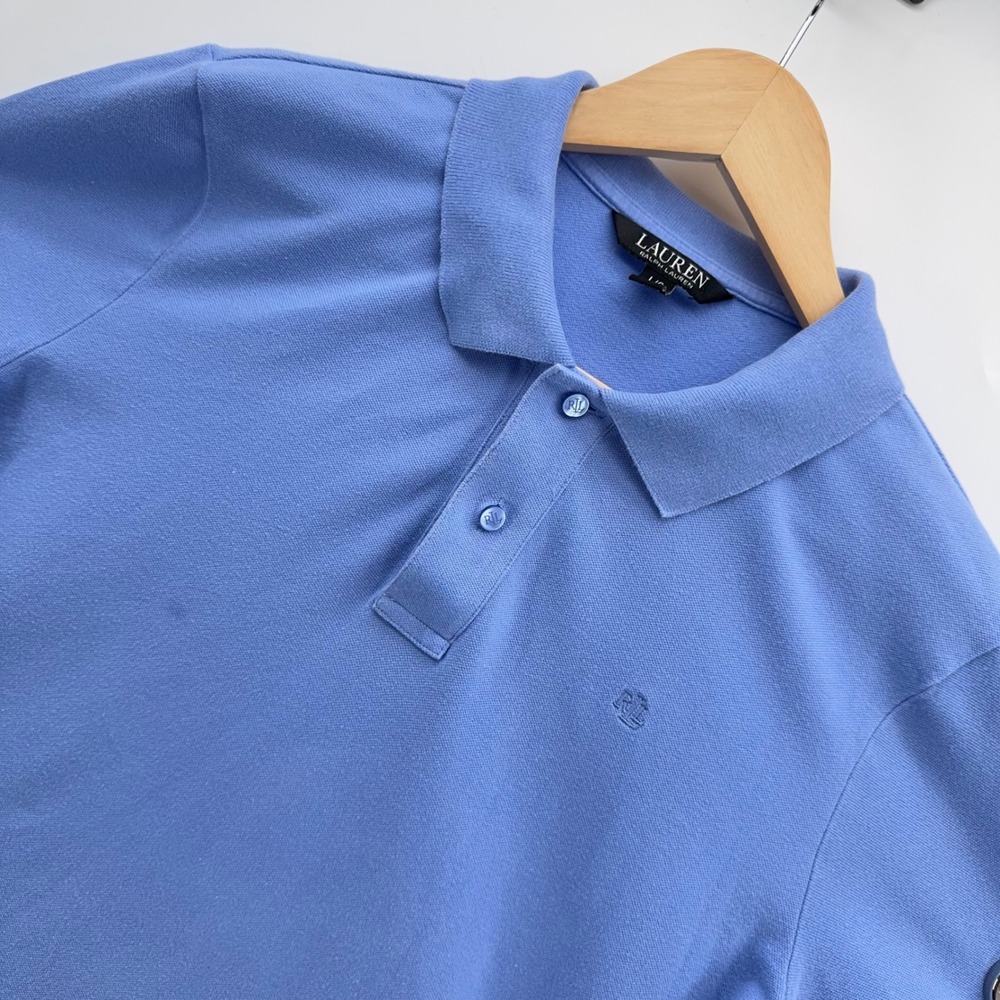Lauren Ralph Lauren Polo Shirt Womens L Blue Turn-Lock Detail Short Sleeve